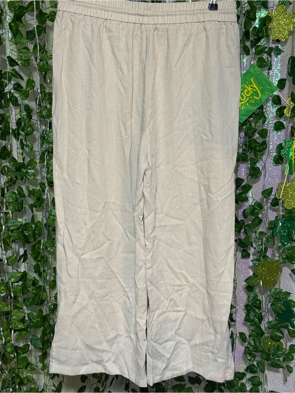 HALARA Wide Leg Drawstring linen mix Pants in Beige Taupe size XL TALL - Picture 5 of 6